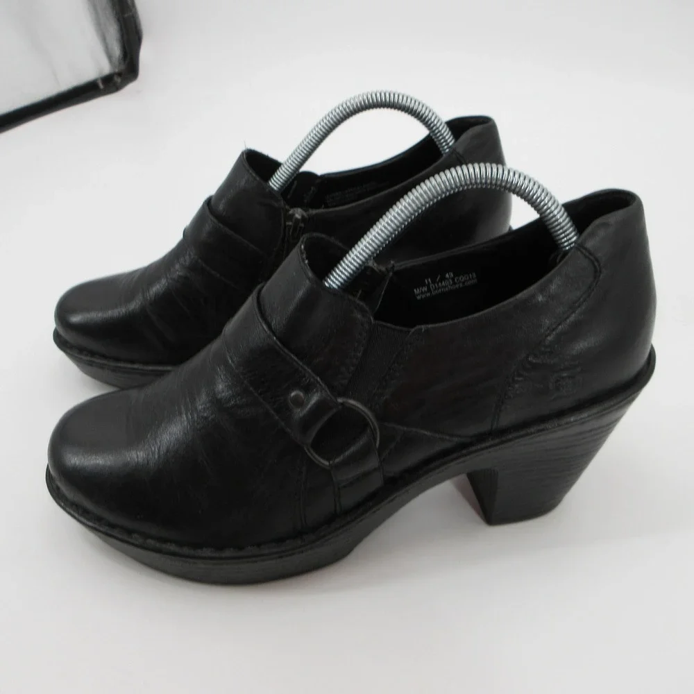 Born Black Leather Platform Ankle Booties Block Heel Shooties D14403 Size 11